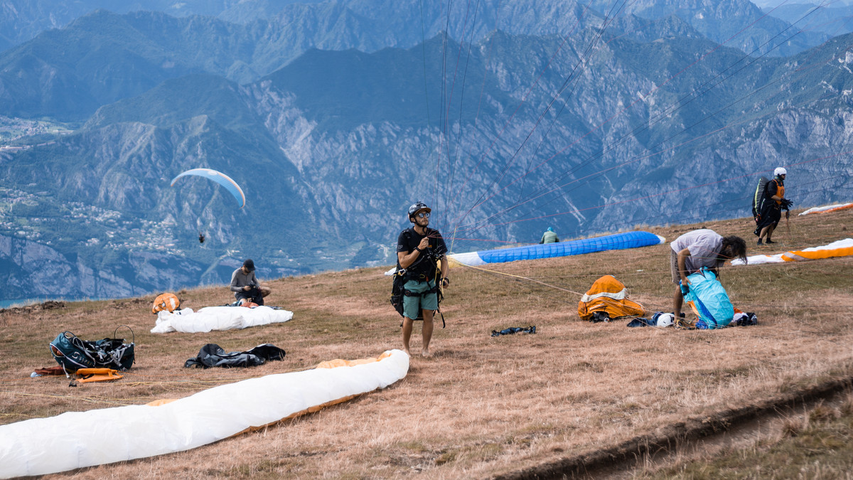 Paragliders over the mountain plateau