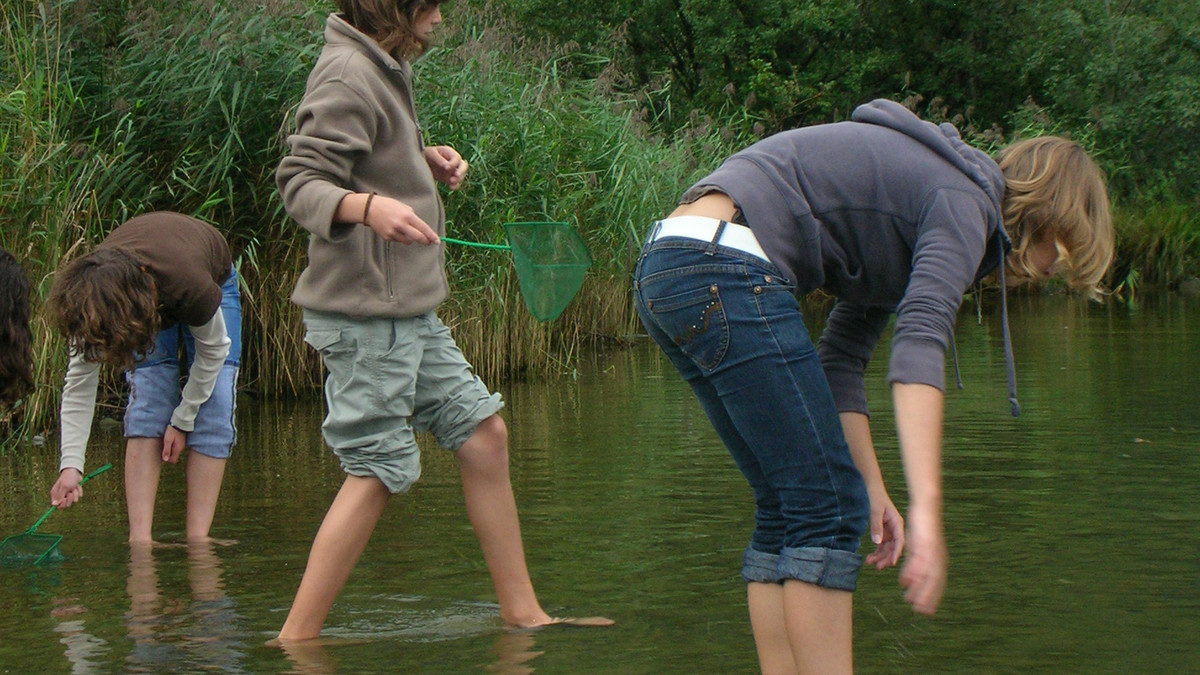 Kinder erforschen einen Fluss