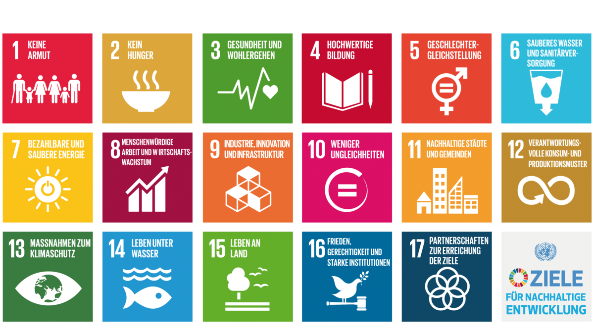 Die 17 Piktogramme der Ziele für nachhaltige Entwicklung. © UNO