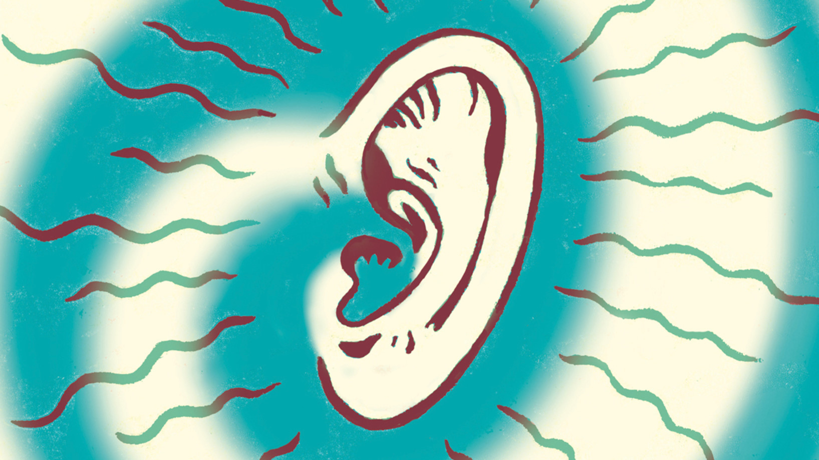 Das Bild zeigt ein Ohr und Schallwellen
