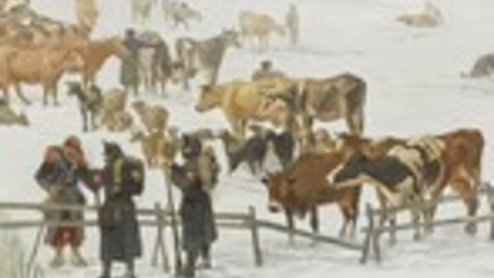 Eine Szene aus dem Bourbakipanorama: Winterlandschaft mit Kühen