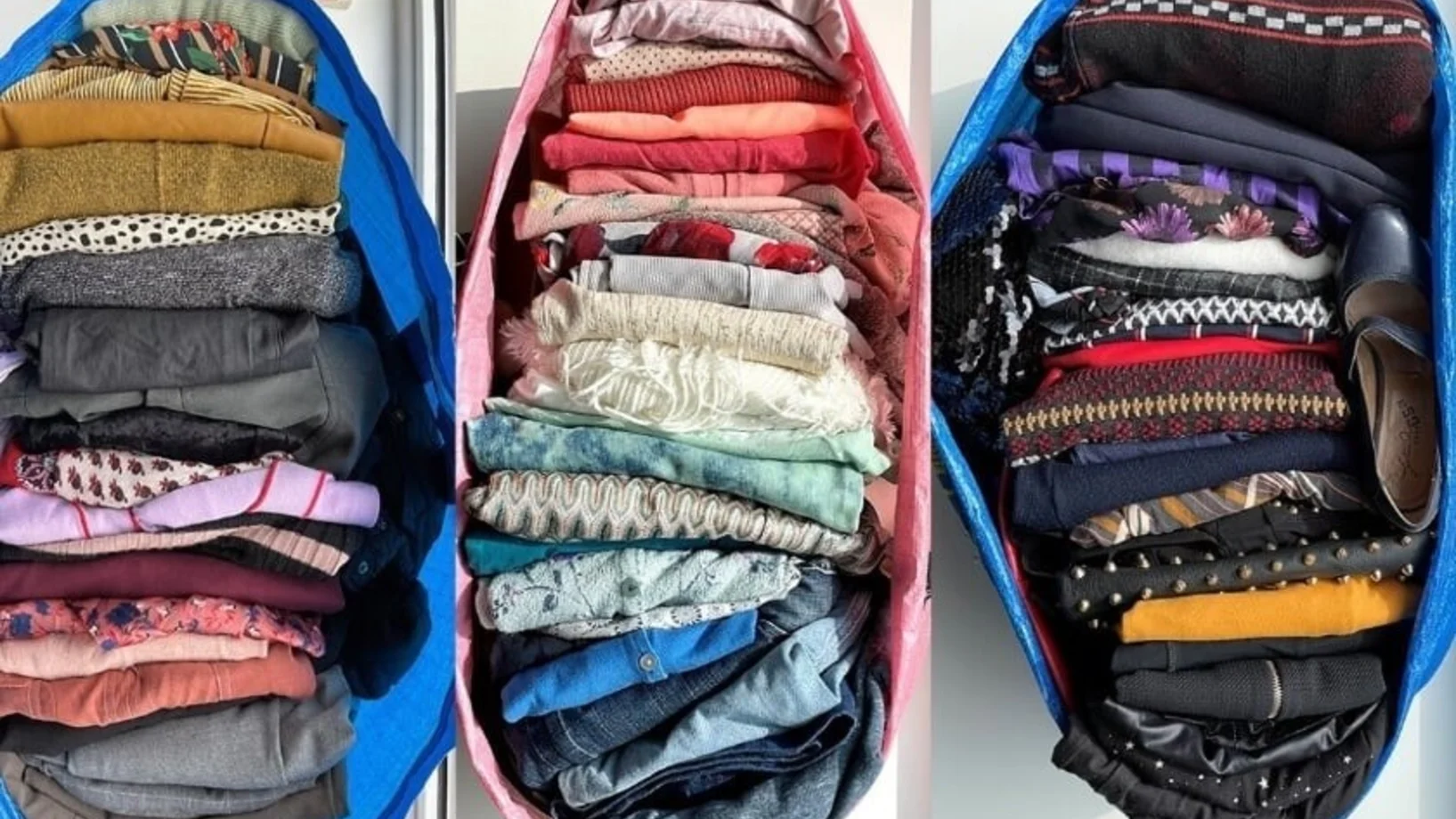 Drei Taschen mit Kleidern zum Tauschen