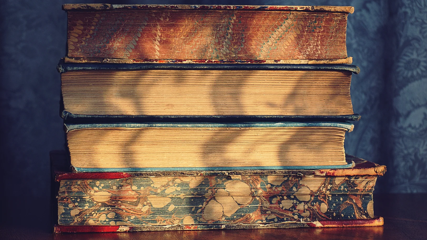Abgewetzte Bücher stehen in einer Reihe bereit zum Recycling.
