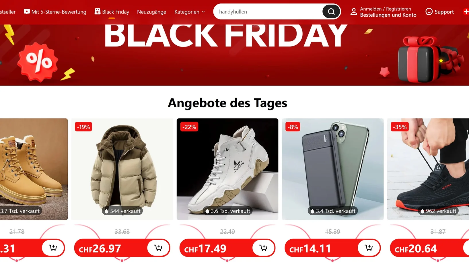 Black Friday, Screenshot Onlineshop