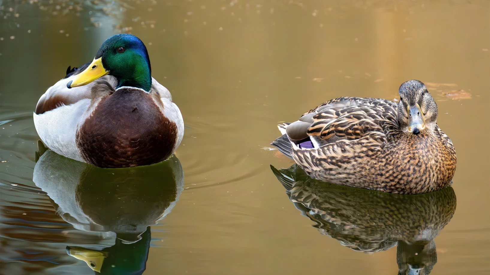 Männliche und weibliche Stockente im Wasser