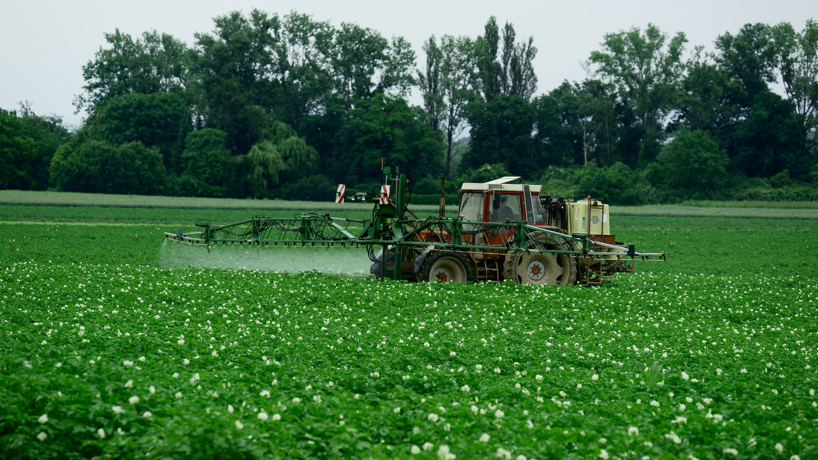 Ein Traktor versprüht Pestizide
