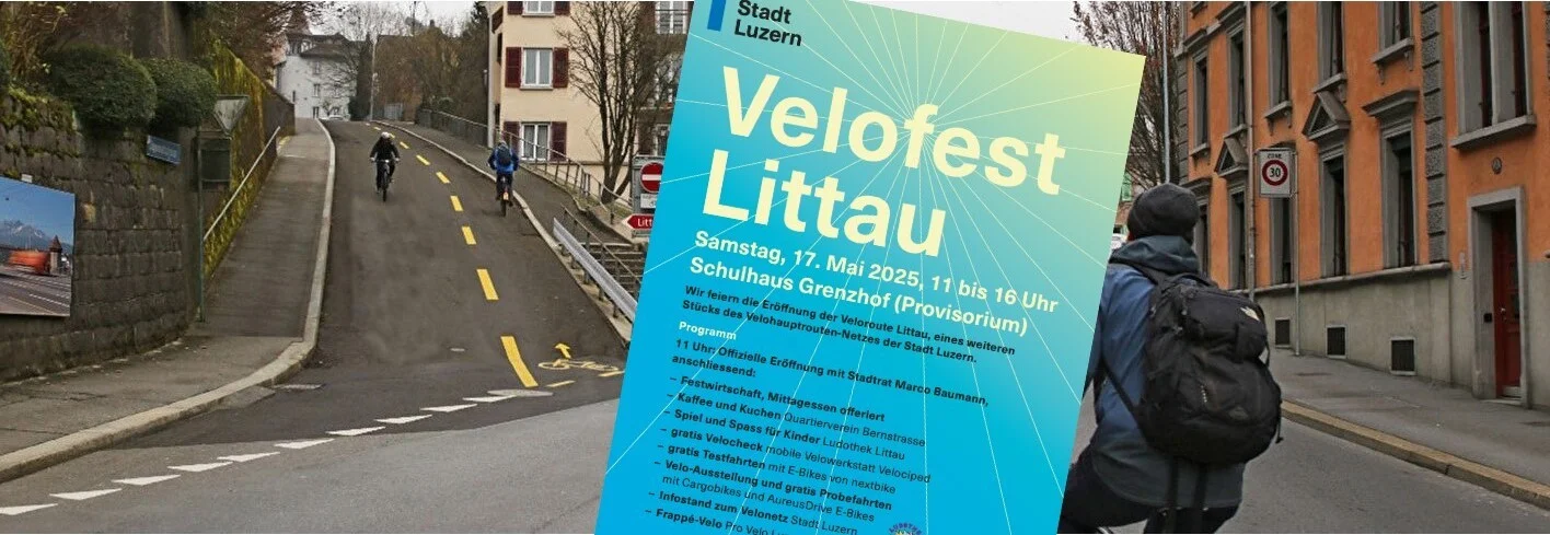 Flyer Velofest Littau mit Velostreifen im Hintergrund