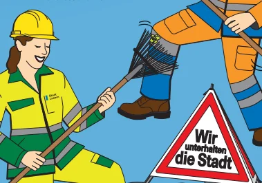 Wir unterhalten die Stadt mit tanzenden ArbeiterInnen